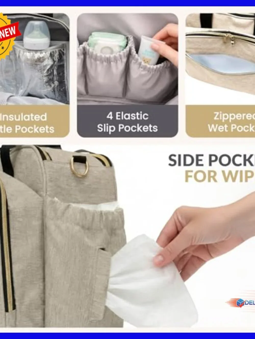 Convertible Diaper Bag Tote Backpack for Travel, Waterproof Oxford Polyester